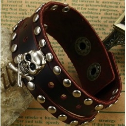 Quality And Quantity Assured Male Skull Titanium Leather Bangle
