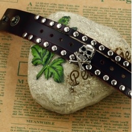 Quality And Quantity Assured Male Skull Titanium Leather Bangle