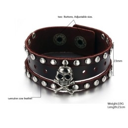 Quality And Quantity Assured Male Skull Titanium Leather Bangle