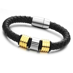 Superior Quality Black Titanium Leather Bangle