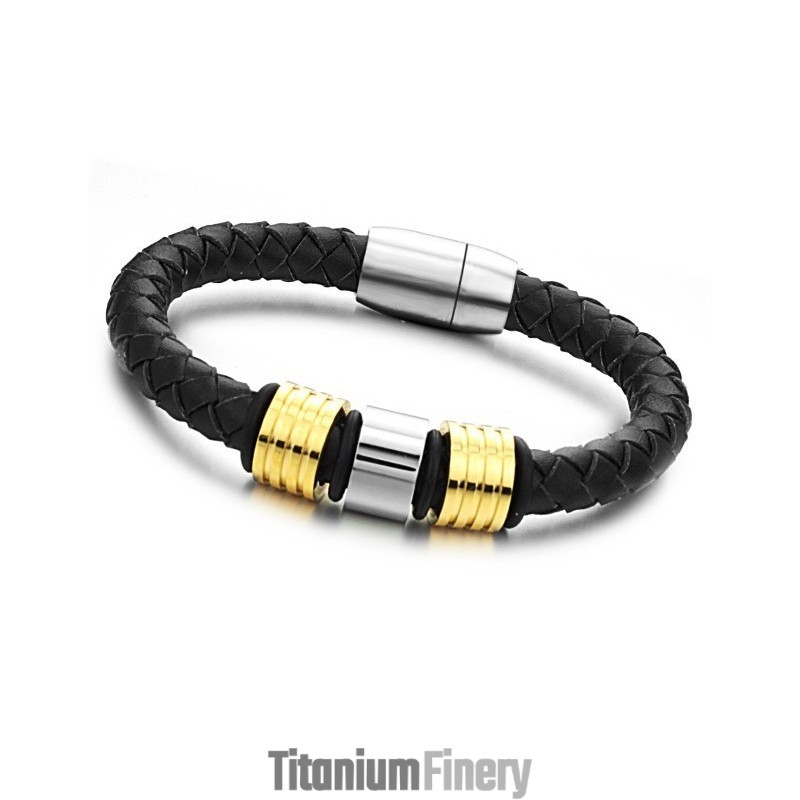 Superior Quality Black Titanium Leather Bangle