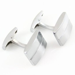 Titanium And White Stripe Oblong Cufflinks