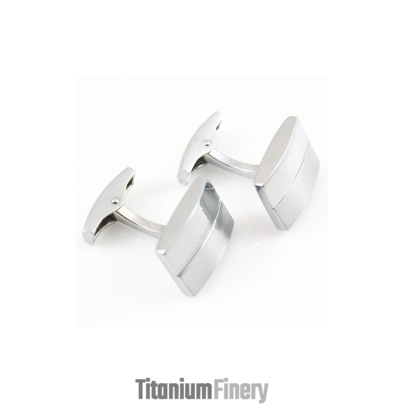Titanium And White Stripe Oblong Cufflinks Titanium And White Stripe Oblong Cufflinks