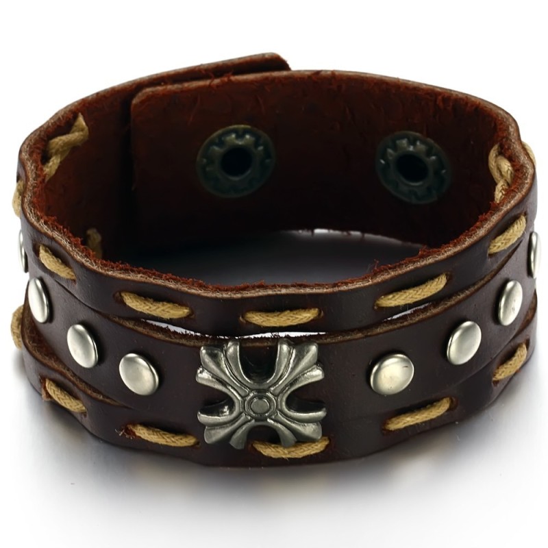 To Enjoy High Reputation At Home And Abroad Retro Titanium Leather Bangle