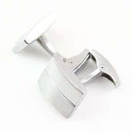 Titanium And White Stripe Oblong Cufflinks