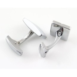 Titanium And White Stripe Oblong Cufflinks