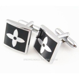Titanium And Black Ip Plated Four Leaves Clover Cufflinks