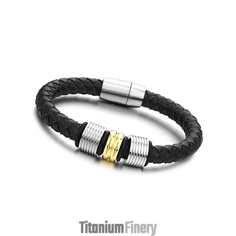Wide Varieties Black Titanium Leather Bangle