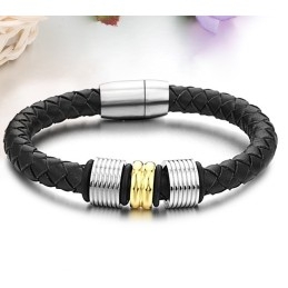 Wide Varieties Black Titanium Leather Bangle