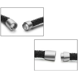Wide Varieties Black Titanium Leather Bangle