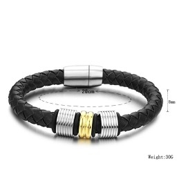 Wide Varieties Black Titanium Leather Bangle