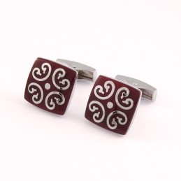 Vermilion Titanium Cufflinks With Silver Auspicious Cloud