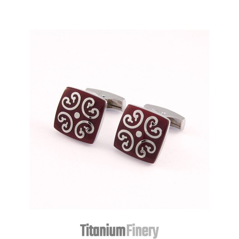 Vermilion Titanium Cufflinks With Silver Auspicious Cloud