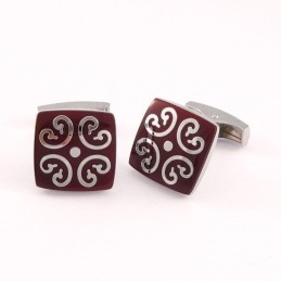 Vermilion Titanium Cufflinks With Silver Auspicious Cloud