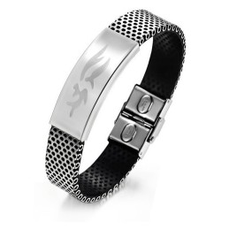 Durable In Use Male Titanium Leather Bangle