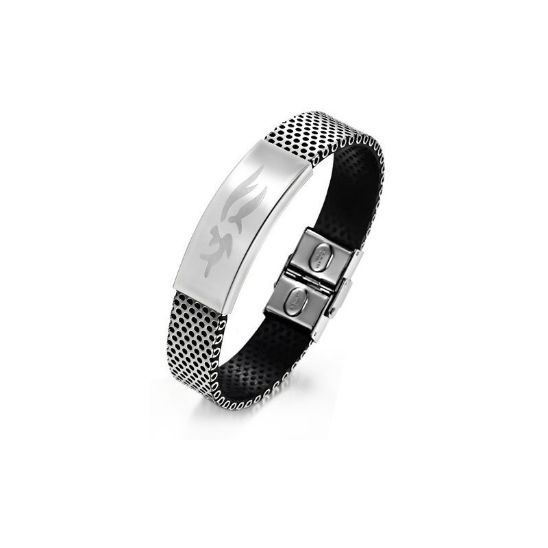 Durable In Use Male Titanium Leather Bangle