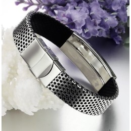 Durable In Use Male Titanium Leather Bangle