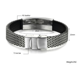 Durable In Use Male Titanium Leather Bangle