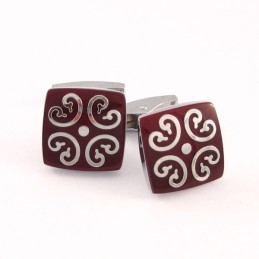 Vermilion Titanium Cufflinks With Silver Auspicious Cloud
