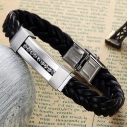 The Queen Of Quality Titanium Leather Bangle With Rhinestone