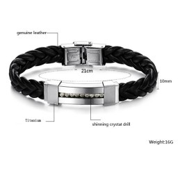 The Queen Of Quality Titanium Leather Bangle With Rhinestone