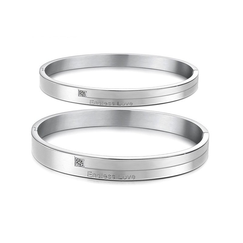 Excellent Quality Concise Titanium Bangle For Lovers With Rhinestone Excellent Quality Concise Titanium Bangle For Lovers With Rhinestone