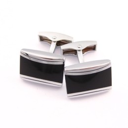 Titanium And Black Enamel Oblong Cufflinks
