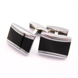 Titanium And Black Enamel Oblong Cufflinks