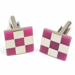 Fashion Pink And White Grids Titanium Cufflinks