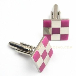 Fashion Pink And White Grids Titanium Cufflinks