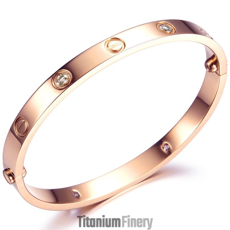To Have A Long Story Female Titanium Bangle With Rhinestone
