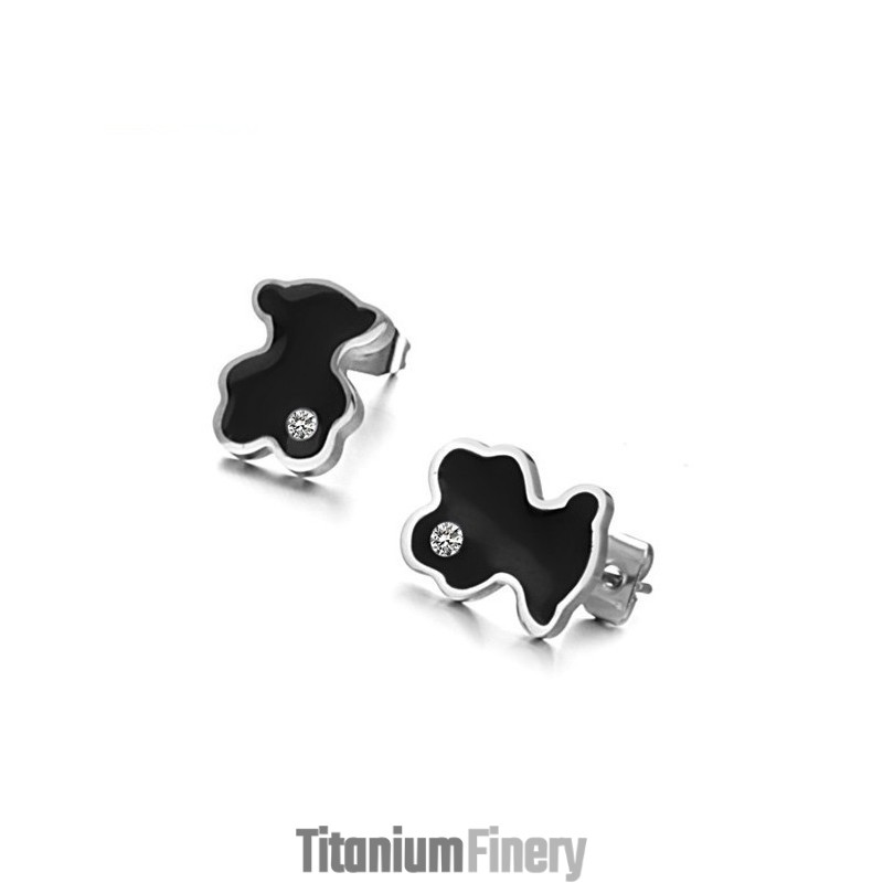 World-Wide Renown Female Bear Shape Titanium Earrings With Diamond