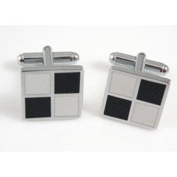Titanium Black And White Grids Square Cufflinks