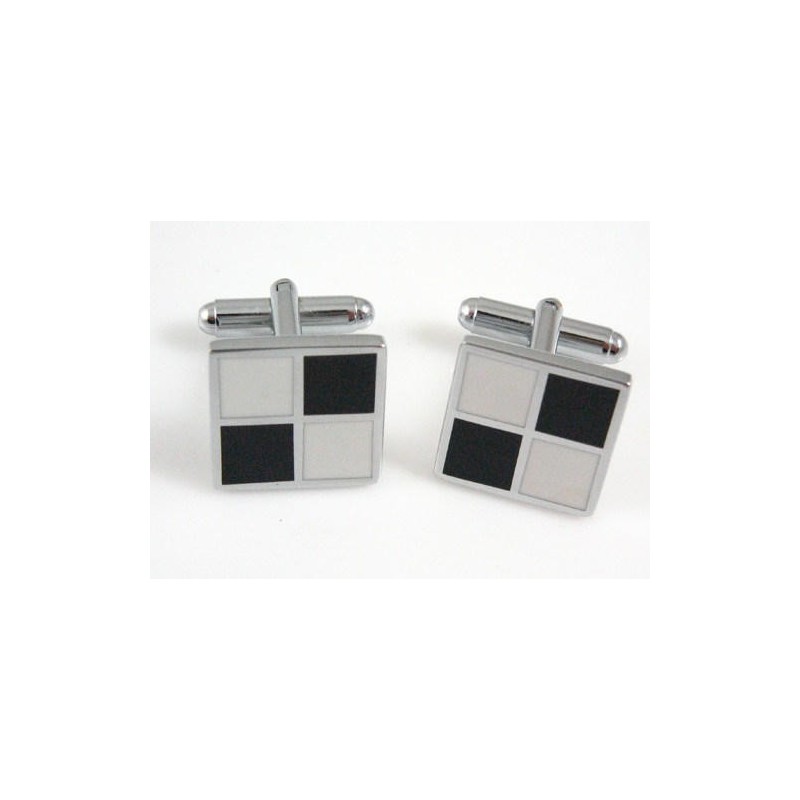 Titanium Black And White Grids Square Cufflinks
