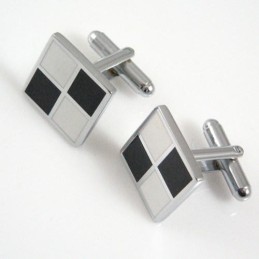 Titanium Black And White Grids Square Cufflinks