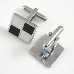 Titanium Black And White Grids Square Cufflinks
