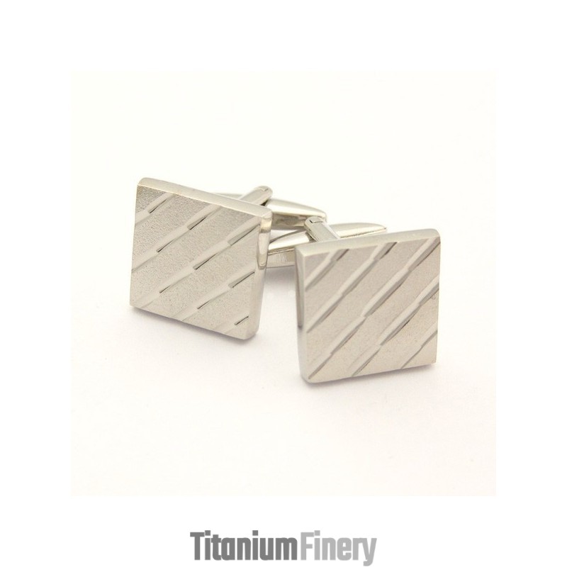 Titanium And Stripe Square Cufflinks Titanium And Stripe Square Cufflinks