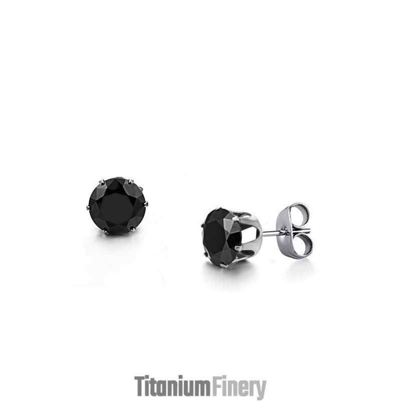 High Quality Male Black Titanium Earrings With Diamond