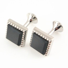 Titanium Square Cufflinks With Black Picture Agate