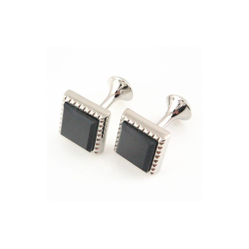 Titanium Square Cufflinks With Black Picture Agate Titanium Square Cufflinks With Black Picture Agate
