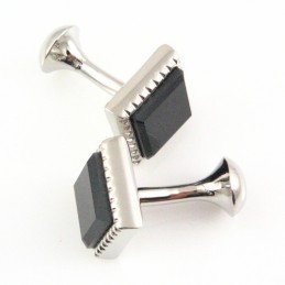 Titanium Square Cufflinks With Black Picture Agate