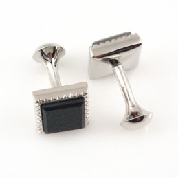 Titanium Square Cufflinks With Black Picture Agate