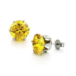 Durable In Use Female Yellow Titanium Earrings With Rhinestone