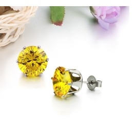 Durable In Use Female Yellow Titanium Earrings With Rhinestone