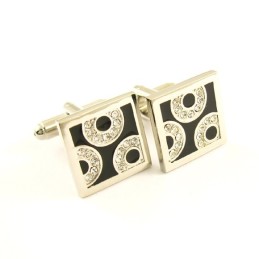 Titanium And Black Ip Plated With Diamonds Square Cufflinks