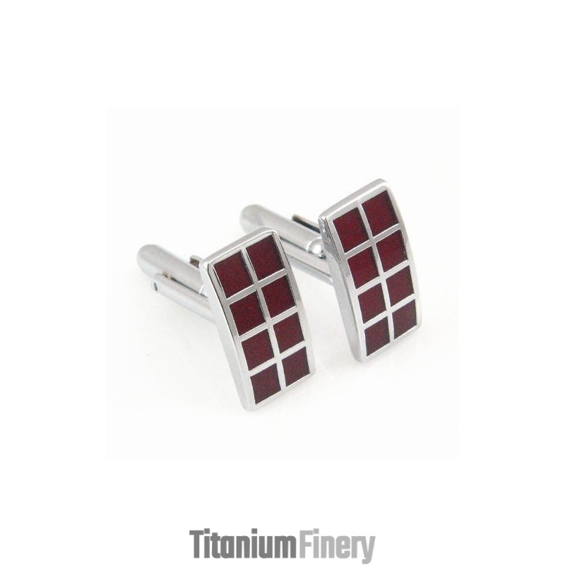 Titanium And Dark Red Ip Plated Oblong Cufflinks Titanium And Dark Red Ip Plated Oblong Cufflinks