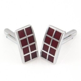 Titanium And Dark Red Ip Plated Oblong Cufflinks