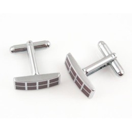 Titanium And Dark Red Ip Plated Oblong Cufflinks