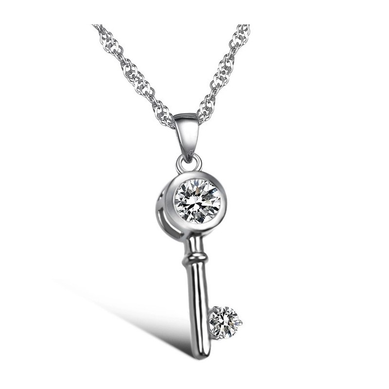 Wide Varieties Female Lock And Key Platinum Plating Titanium Necklace With Rhinestone