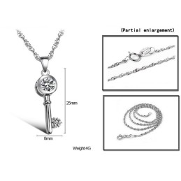 Wide Varieties Female Lock And Key Platinum Plating Titanium Necklace With Rhinestone